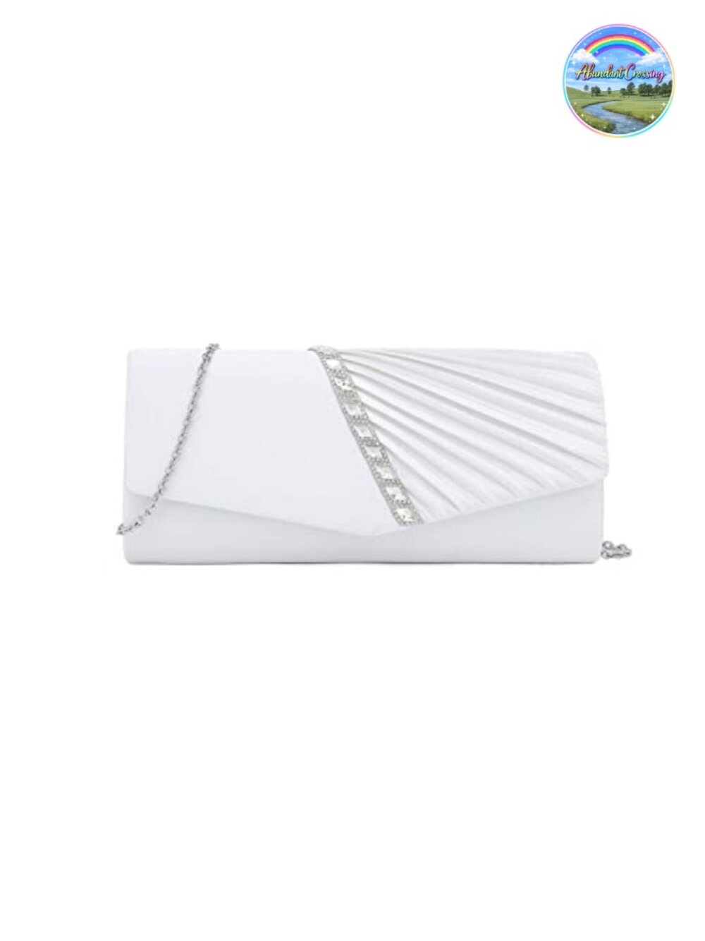 Crystal Embellished Pleated Satin Clutch Evening Bag Detachable Chain